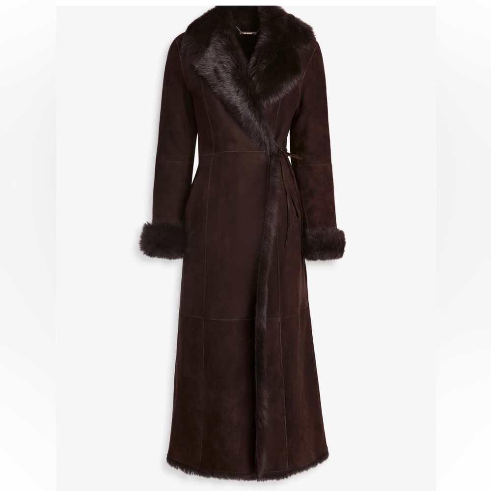 NWT Nour Hammour Joni Shearling Coat Jacket Affogato Brown sz 34 Fits XS S